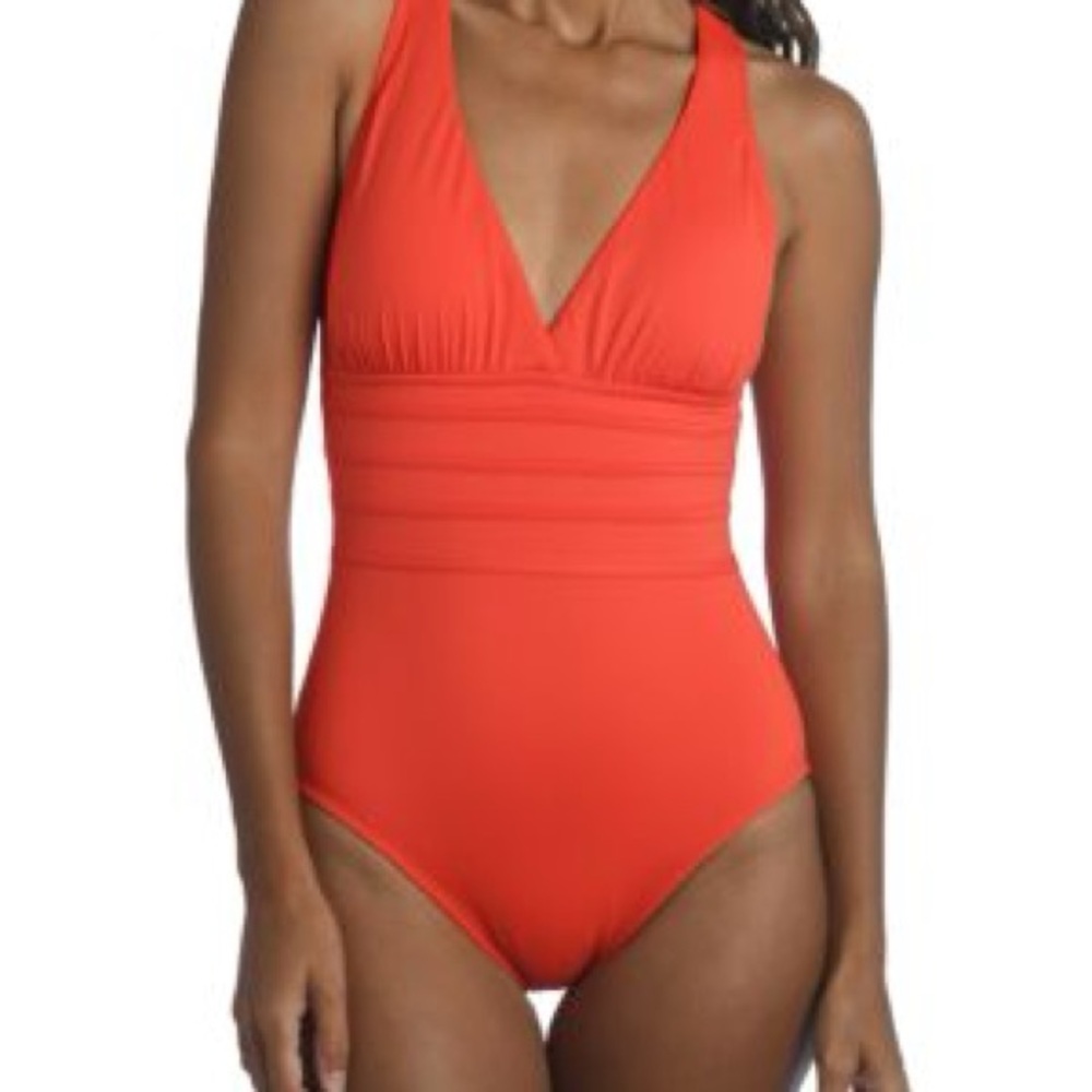 La Blanca Vibrant Orange island goddess multi strap back one-Piece Swimsuit